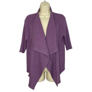 Eileen Fisher Rib Knit Open Front Cardigan Draped Merino Wool
